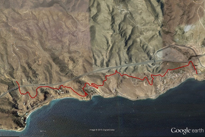 Mapa del primer tramo del recorrido del camino viejo de Almeria